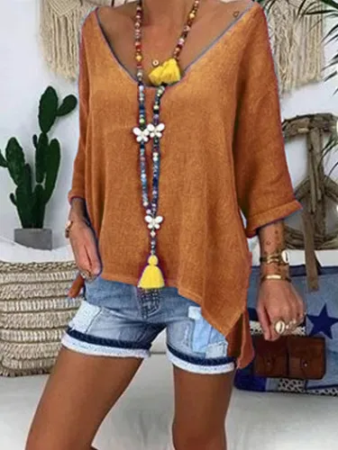 Blue Casual V Neck Shirts & Tops