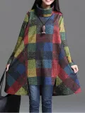 Autumn Winter Casual Plaid Turtleneck Long Sleeve Sweatshirt