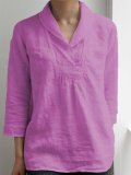 V Neck 3/4 Sleeve Simple & Basic Shirts
