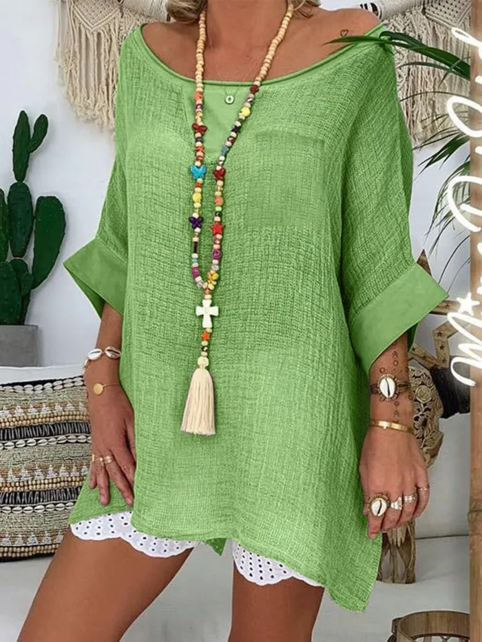 Plus Size   Women   Half   Sleeve  V-neck  Vintage  Casual   Tops