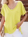 V-neck Solid Pocket T Shirts