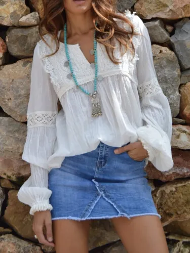 V Neck Long Sleeve Casual Tops
