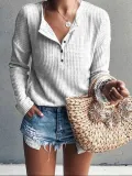 Jewel Neck Long Sleeve Pure Color T-Shirt