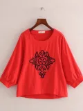 Women Casual Embroidery Tops Tunic Blouse Shirt