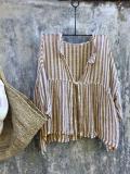 Casual 3/4 Sleeve Striped Shirts & Tops