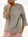 Casual Buttoned Crew Neck Solid Shirts & Tops