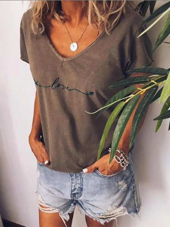 V neck Printed Casual Short Sleeve Shirts