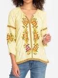 3/4 Sleeve Floral-Print Casual Shirts & Tops