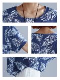 Plus Size Women Cotton And Linen Round Neck Short Sleeve Vintage Floral Casual Tops