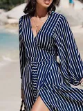 V Neck Basic Paneled Beach Dress
