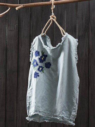Women Casual Embroidery Tops Tunic Tank Vest