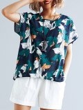 Plus Size Women Short Sleeve  Round Neck Floral  Loose Casual  Tops