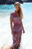 Bohemia Floral-Printed Short Sleeve V Neck Side Split Beach Dress