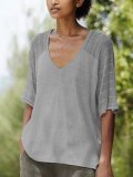 Casual Solid Short Sleeve V Neck Shirts & Tops