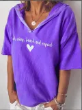 Casual Letter V Neck Short Sleeve Shirts