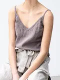 Slit Pure Color Sexy V Neck Spaghetti Plus Size Camis