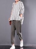 V neck Stripe Striped Casual Linen Blouse