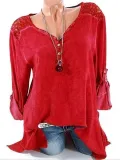 Long Sleeve Solid Basic V neck Buttoned Blouses