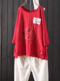 Casual 3/4 Sleeve Round Neck Plus Size Tops