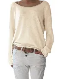 Crew Neck Long Sleeve Cotton Solid T-Shirt