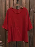 Cotton Linen Paneled Casual T-Shirt