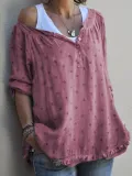 3/4 Sleeve V Neck Cotton Shirts & Tops