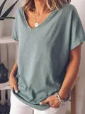 Solid Short Sleeve Casual Cotton-Blend Shirts & Tops