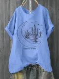 Plus Size Women Short Sleeves Round Neck Graphic Loose Casual Tops