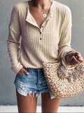Jewel Neck Long Sleeve Pure Color T-Shirt