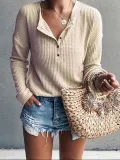 Jewel Neck Long Sleeve Pure Color T-Shirt