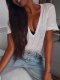 Cotton casual loose V-neck hole T-shirt