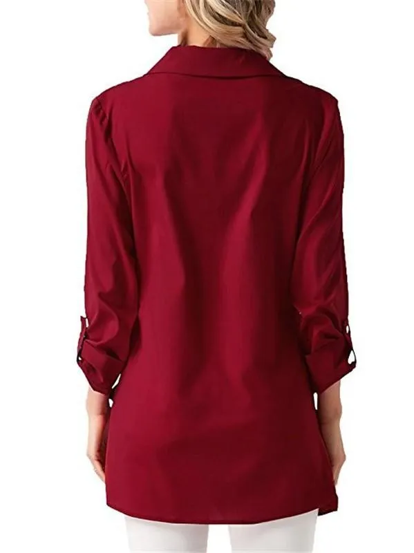 Chiffon Asymmetric Button Solid Shirt Collar Casual Blouse & Shirts