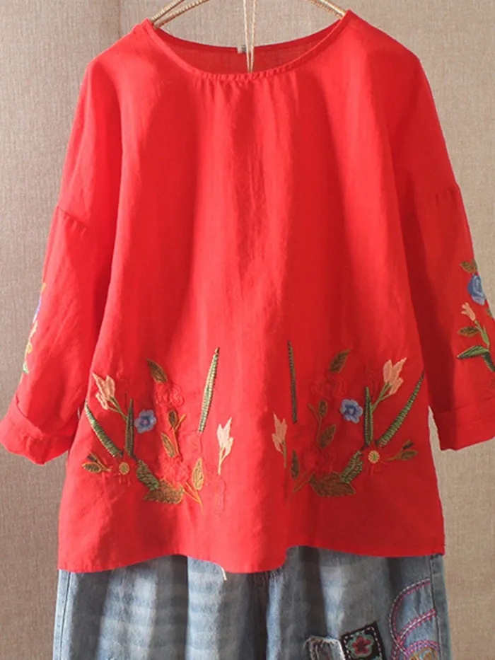 Cotton-Blend Half Sleeve Sweet Shirts & Tops