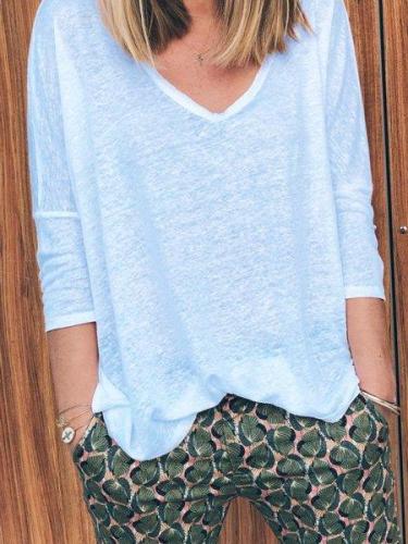 Casual Cotton-Blend V Neck Shirts & Tops