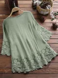 Women Casual Loose Lace Cutout Tops Tunic Blouse Shirt