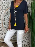 V Neck Casual Solid Shirts & Tops