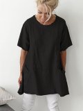Short Sleeve Crew Neck Pockets Shirts Daily Plus Size Tops