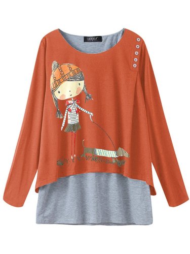 Casual Long Sleeve Round Neck Plus Size Tops