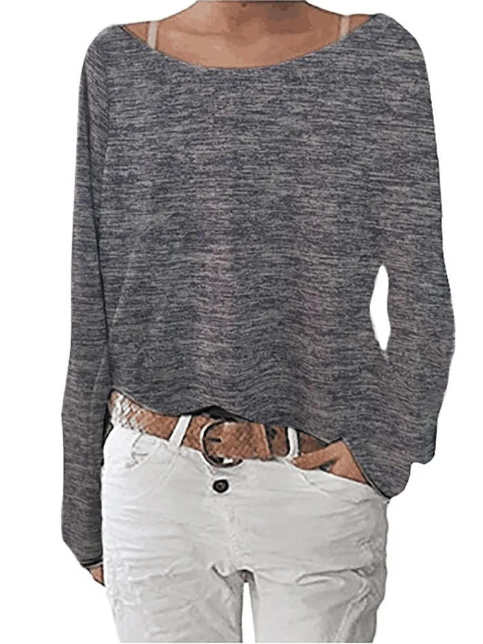 Crew Neck Long Sleeve Cotton Solid T-Shirt