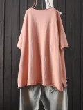 Round Neck Casual Cotton-Blend Shirts & Tops