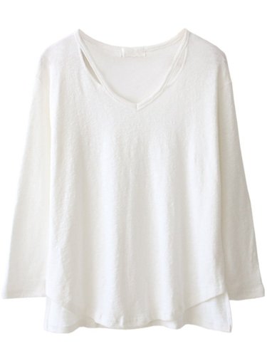 White Plain V Neck Casual Shift Shirts & Tops