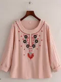 Women Casual Embroidery Tops Tunic Blouse Shirt