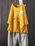 Casual 3/4 Sleeve Round Neck Plus Size Tops