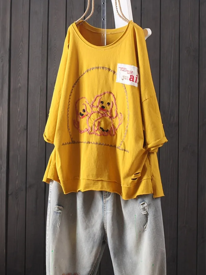 Casual 3/4 Sleeve Round Neck Plus Size Tops