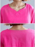 Plus Size Women Solid V Neck Half Sleeves Loose Casual Tops