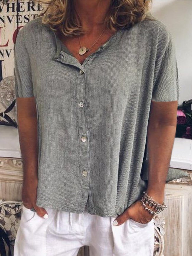 Buttoned Short Sleeve Casual Shirts & Tops