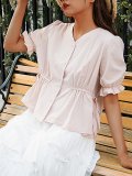 Plus Size Women Short Sleeve V-neck Solid  Casual  Tops