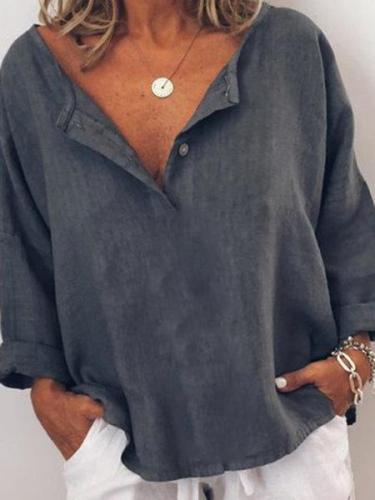 Long Sleeve Solid V Neck Casual Shirts & Tops