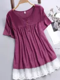 Short Sleeve Cotton-Blend Buttoned Shirts & Tops