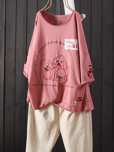 Casual 3/4 Sleeve Round Neck Plus Size Tops